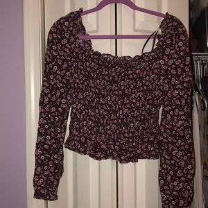 Smocked long sleeve crop top